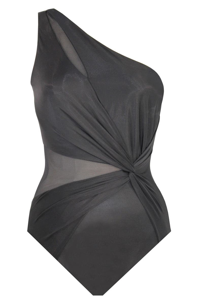 Miraclesuit<sup>®</sup> Network News Minx One-Shoulder One-Piece Swimsuit, Alternate, color, Black