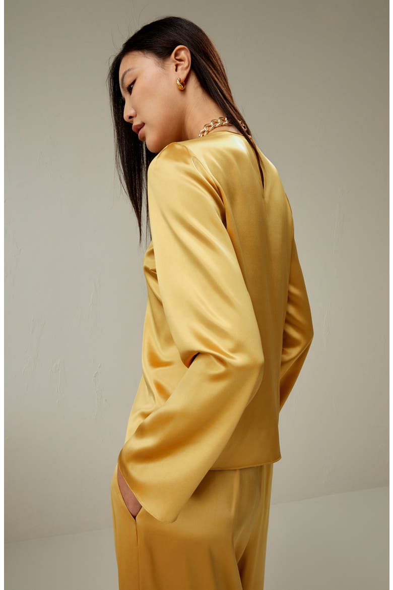 Women's Minimalist Long Sleeve Silk Top, Alternate, color, Lemon drop
