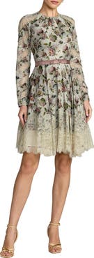 Mac Duggal Floral Long Sleeve Cotton Mini Dress