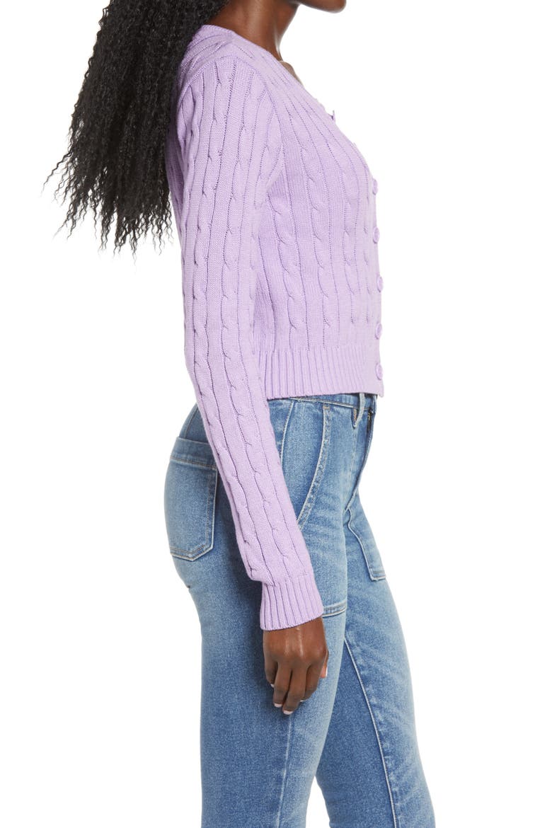 Crop Cable Cardigan, Alternate, color, PURPLE SHEER