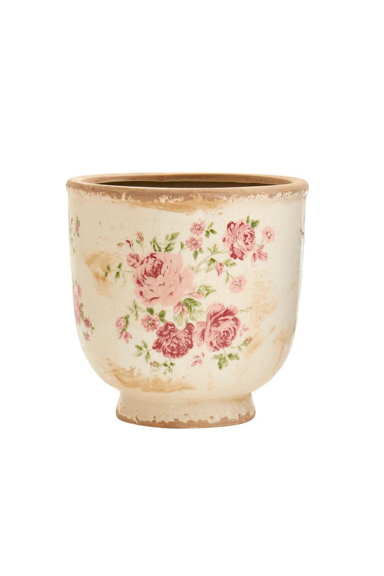 7.5-in Tuscan Ceramic Floral Print Planter, Main, color, Green