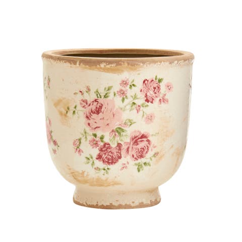 7.5-in Tuscan Ceramic Floral Print Planter