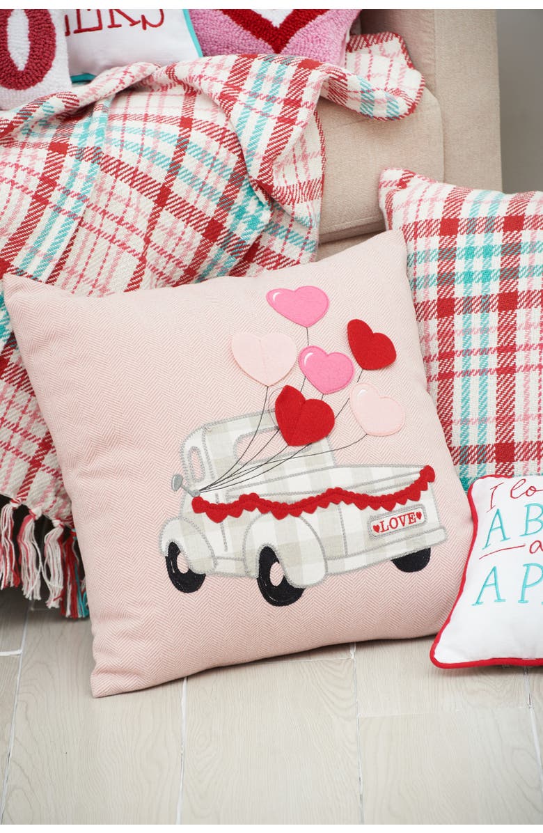 C&F Home Heart Balloons Love Truck Embroidered Valentine's Day Accent Throw Pillow 18" x 18", Alternate, color, Pink