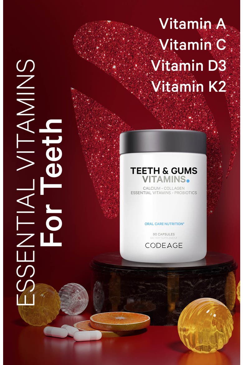Teeth & Gums Vitamins + Collagen & Probiotics Supplement, Alternate, color, White