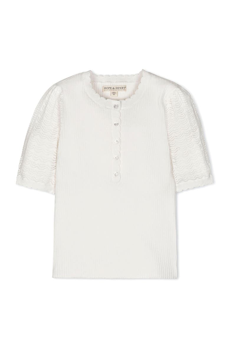 Organic Pointelle Sleeve Henley Sweater, Alternate, color, Soft White
