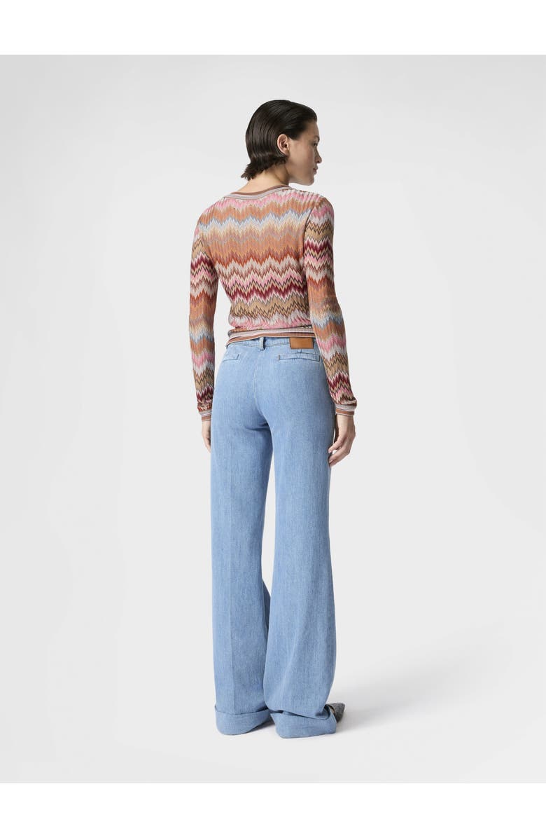 Missoni Denim Flared Trousers With Cuffed Hem And Center Crease, Alternate, color, Green& Brown