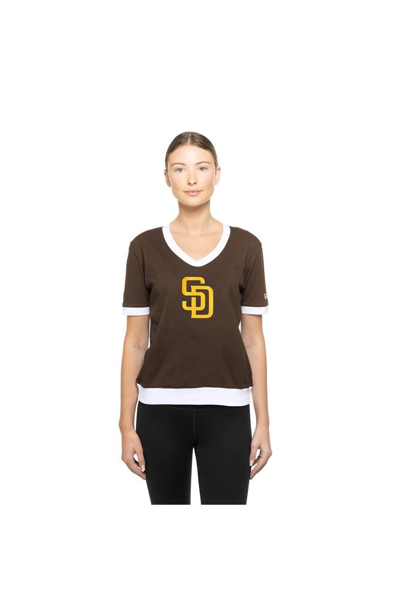 New Era Women's New Era  Brown San Diego Padres Game Day Rhinestone V-Neck T-Shirt, Alternate, color, 