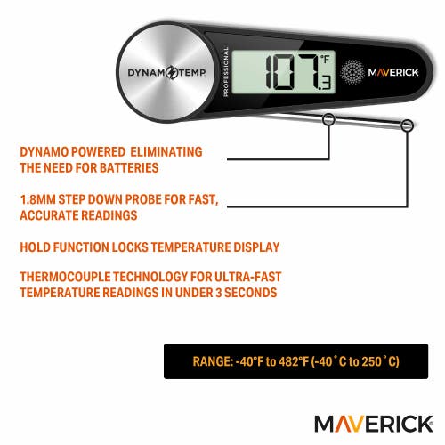 Maverick Dynamo Temp Thermocouple Food Thermometer In Black