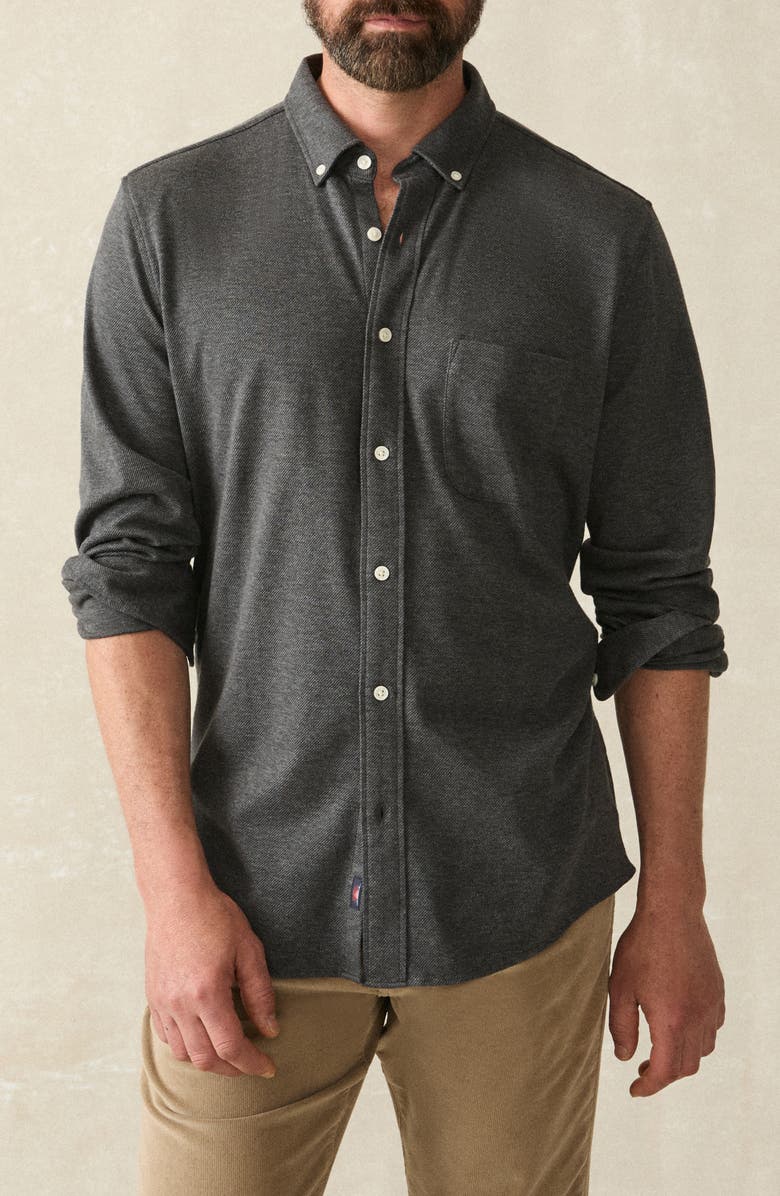Faherty Coastline Knit Button-Down Shirt, Main, color, Charcoal Heather Twill