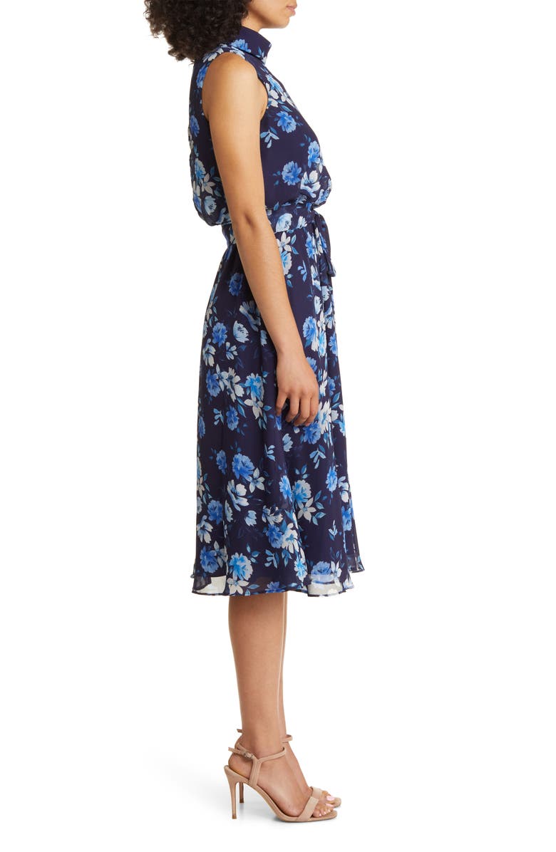Eliza J Floral Tie Belt Chiffon Sleeveless Dress, Alternate, color, 