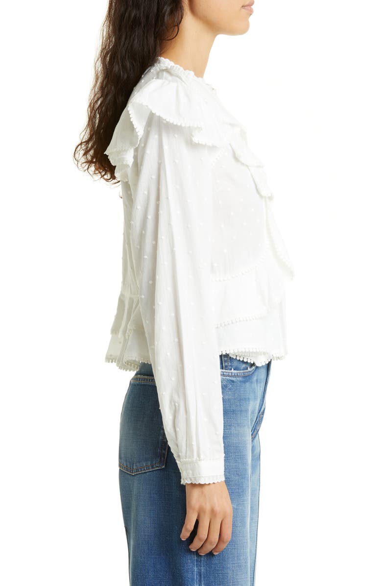 STELLAH Dot Embroidered Cascade Ruffle Blouse, Alternate, color,