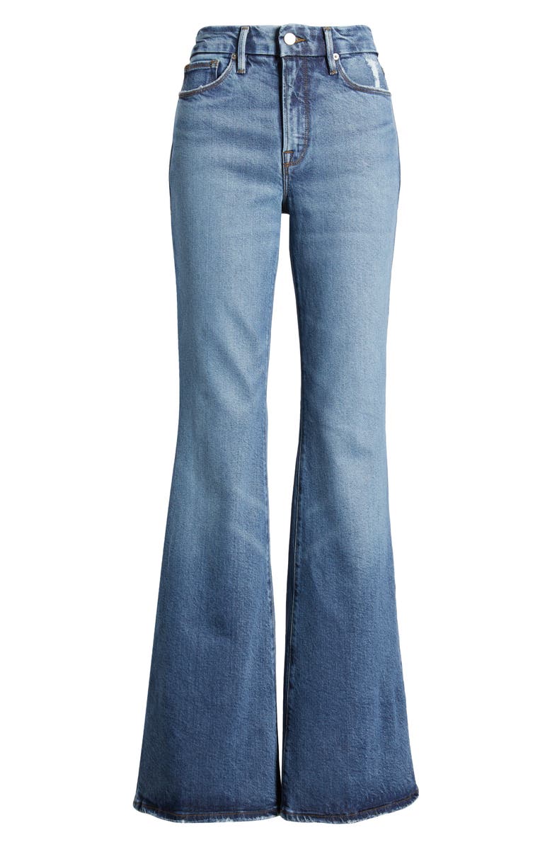 Good American Good Legs Raw Hem Flare Jeans, Alternate, color,