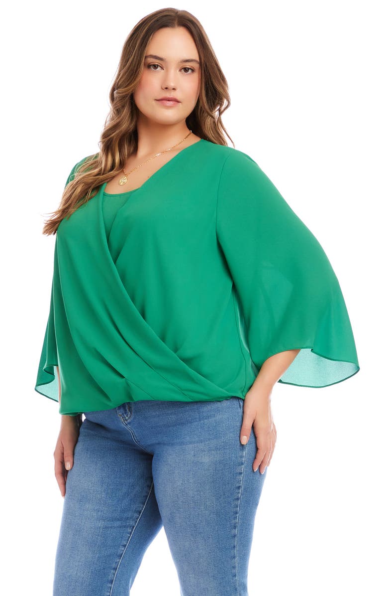 Karen Kane Drape Crossover Crepe Top, Alternate, color, Green