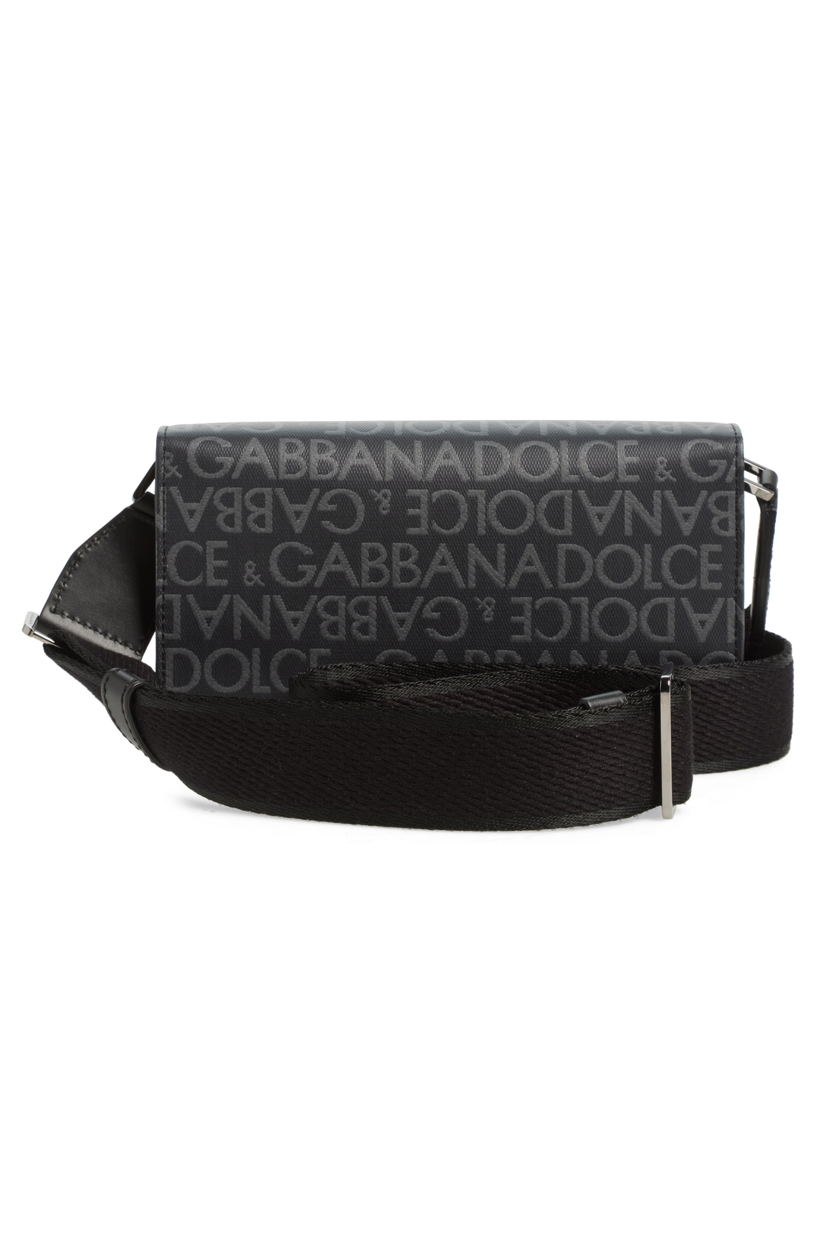 Dolce&Gabbana Logo Coated Jacquard Crossbody Bag, Alternate, color, 8B969 Nero/ Grigio