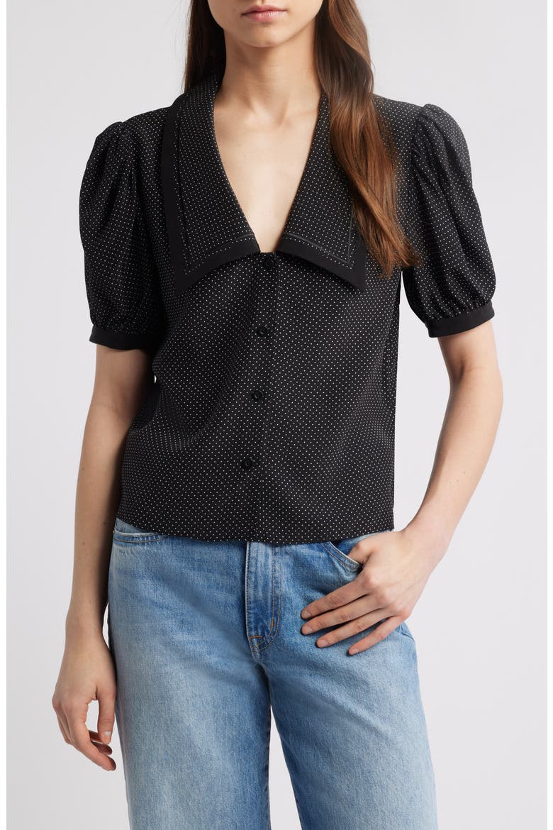 Silk Sailor Button-Up Top, Main, color, BLACK MULTI