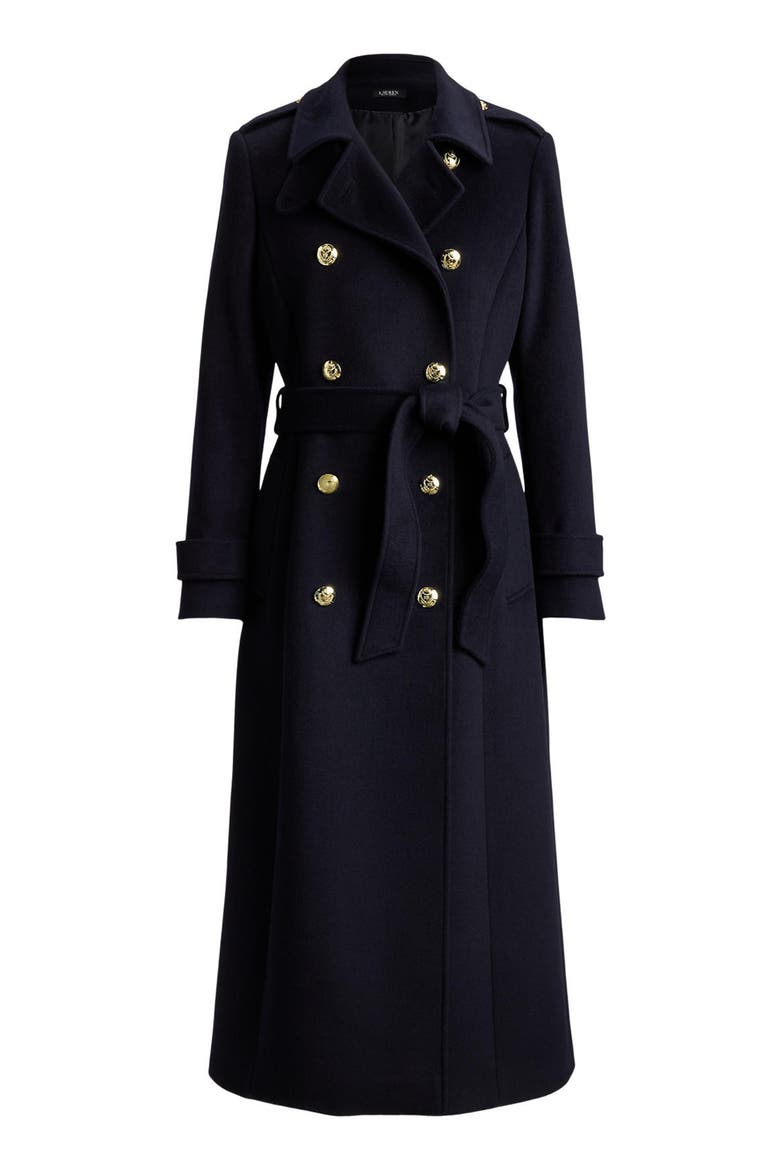 Belted Wool Blend Peacoat, Main, color, REGAL NAVY