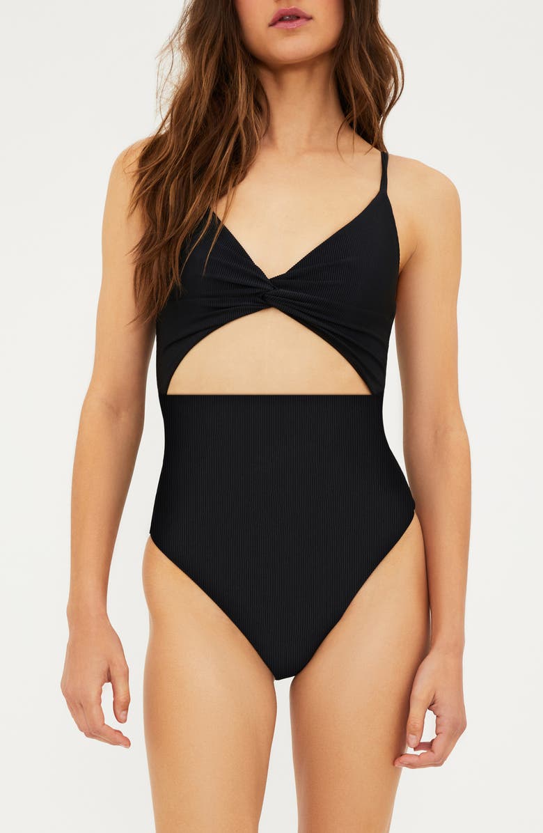 Beach Riot Annalisa Textured One-Piece Swimsuit, Main, color, Black