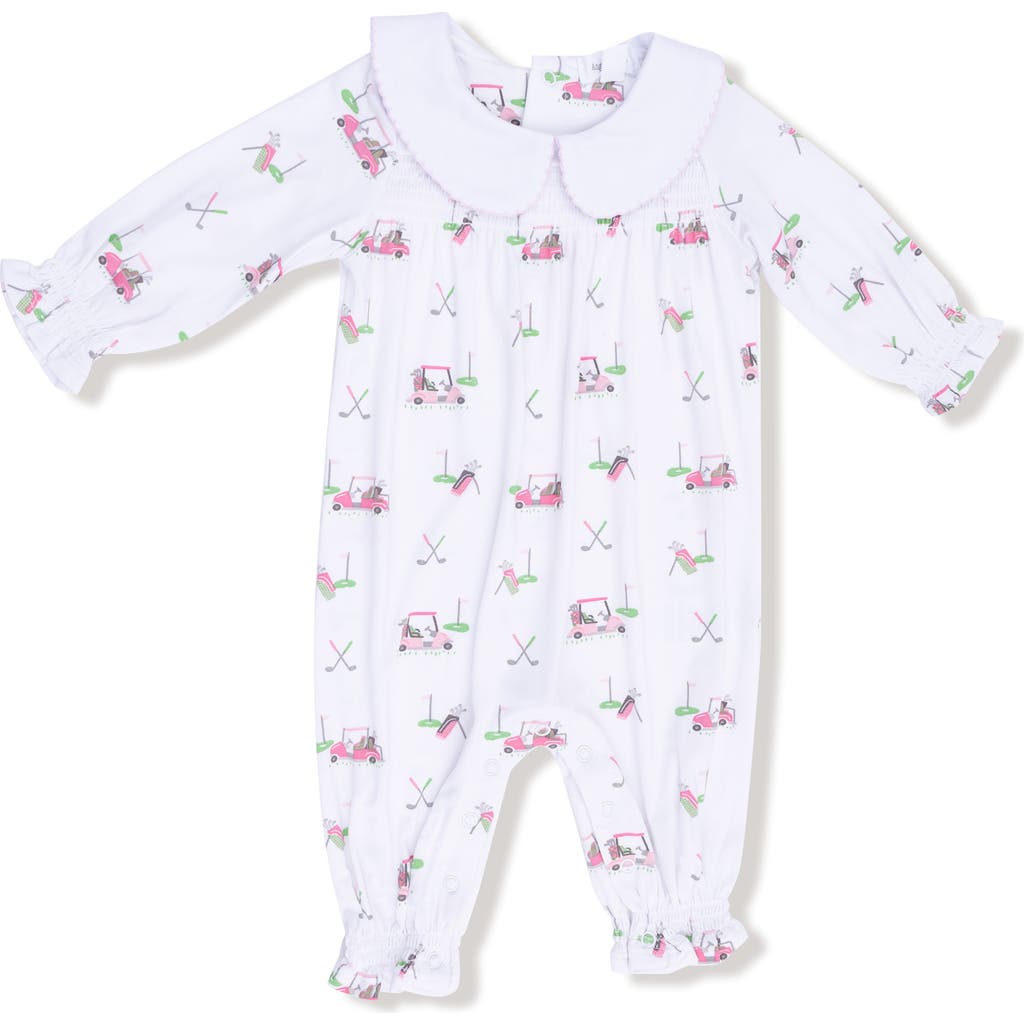 Angel Dear Golf Cart Print Smocked Romper In White