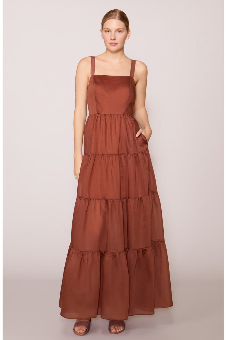 Tiered Satin Maxi Dress, Alternate, color, RUST