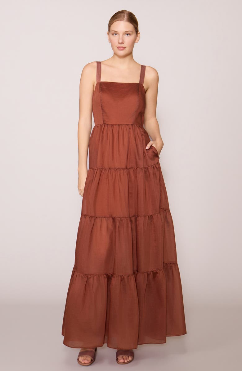 MELLODAY Tiered Satin Maxi Dress, Alternate, color, Rust