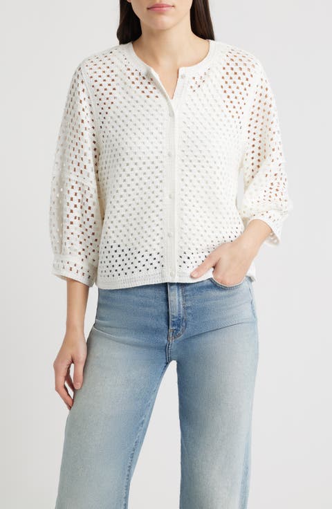 Openwork Blouson Sleeve Top