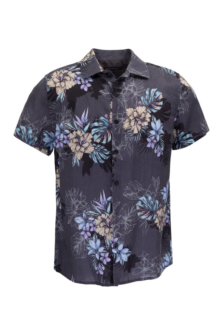 Exotic Floral Mens Linen Printed Shirt, Alternate, color, Exotic Floral Black