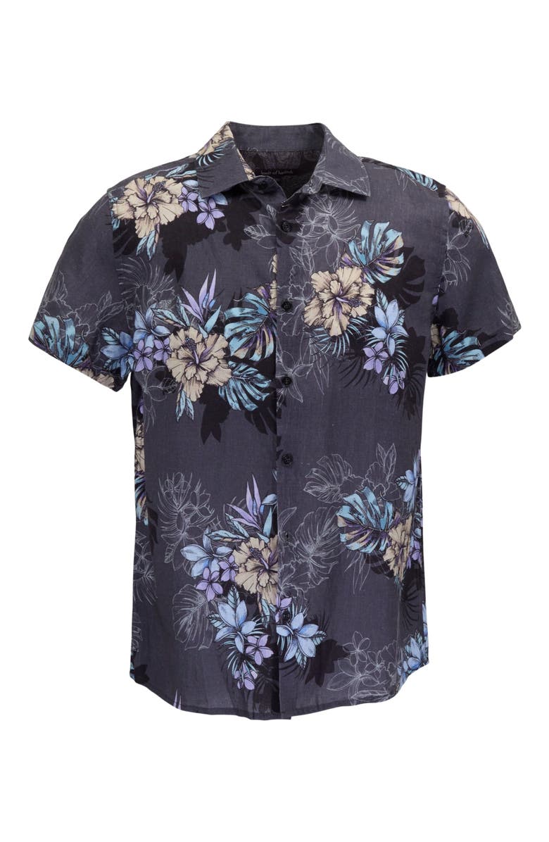 Lords of Harlech Exotic Floral Mens Linen Printed Shirt, Alternate, color, Exotic Floral Black