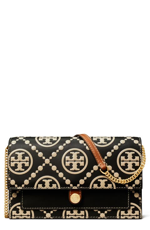 T Monogram Embossed Leather Wallet Crossbody