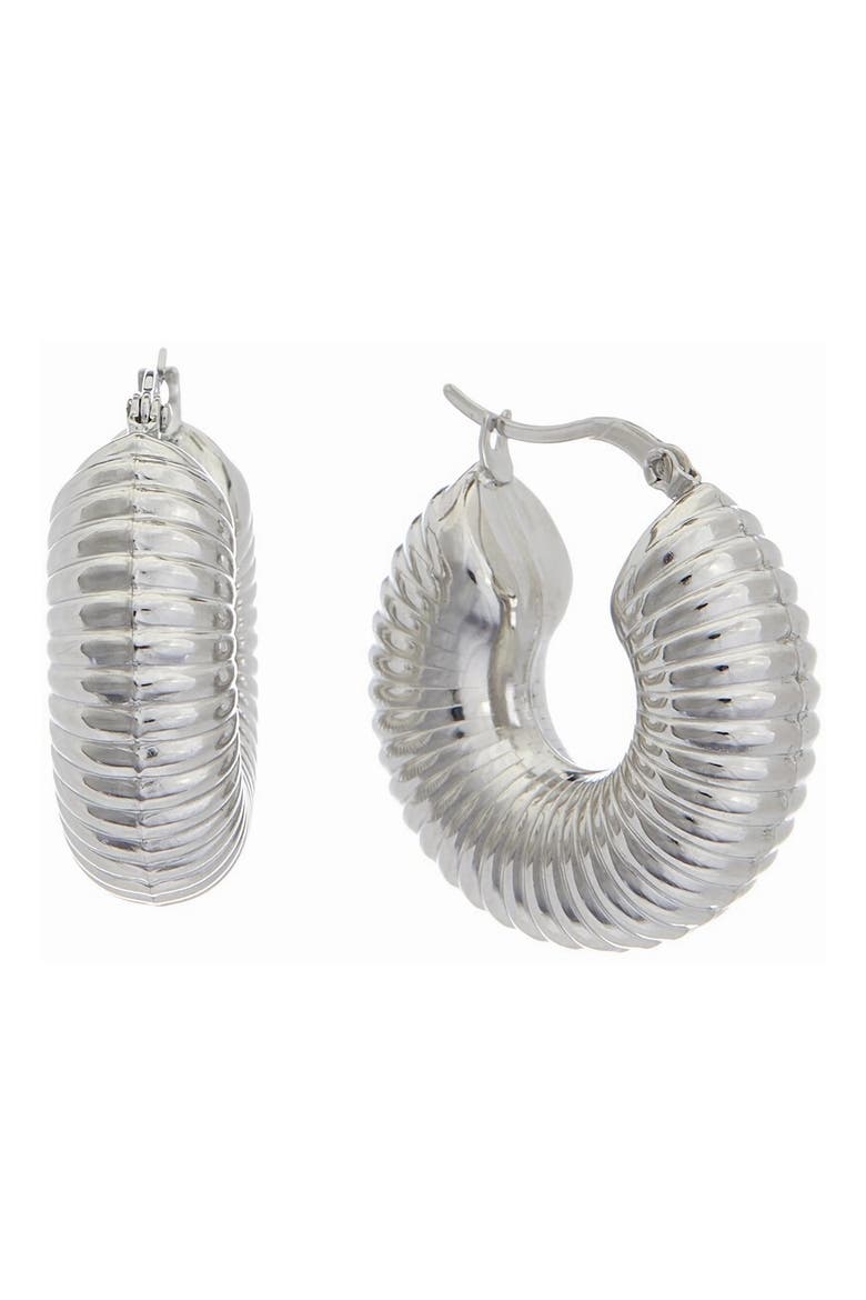 Ribbed Snap-Post Hoop Earrings, Main, color, WHITE GOLD
