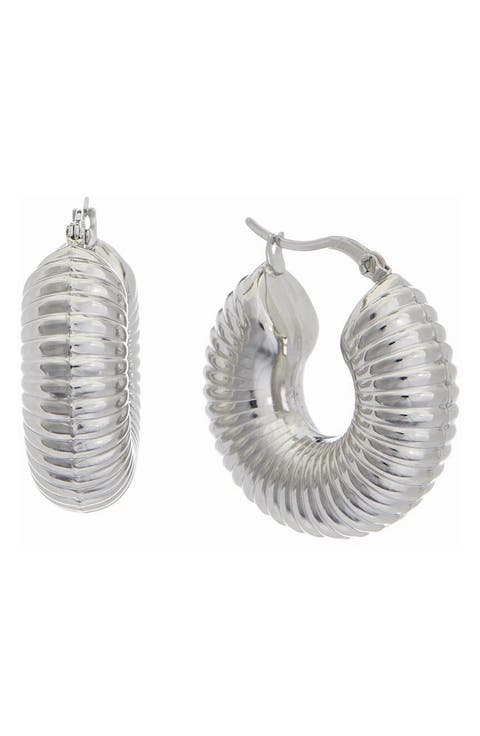 Ribbed Snap-Post Hoop Earrings