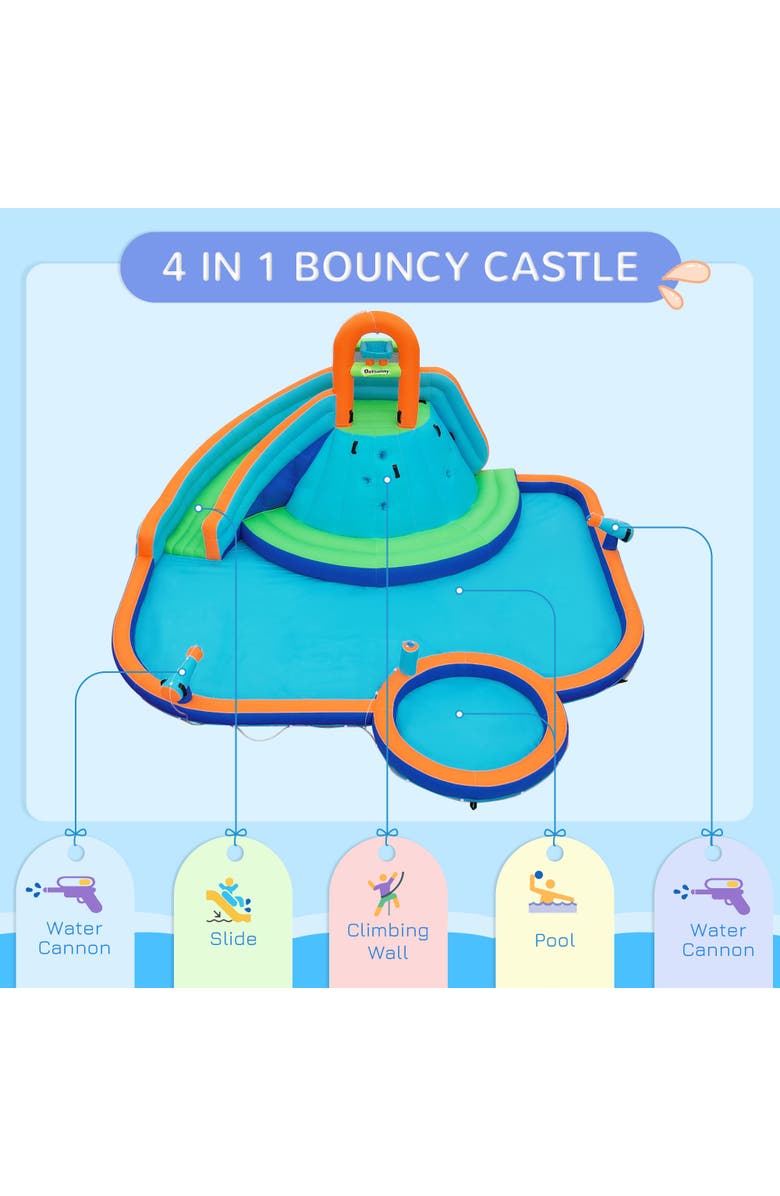 Outsunny 4 in 1 Water Slide, Inflatable Bounce House with Slide, Alternate, color, Multi Color