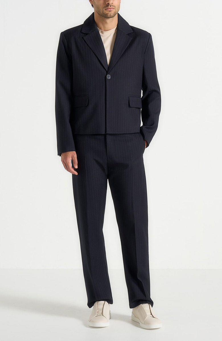 Manière De Voir Silas Pinstriped Tailored Cropped Blazer, Alternate, color, Navy Pinstripe