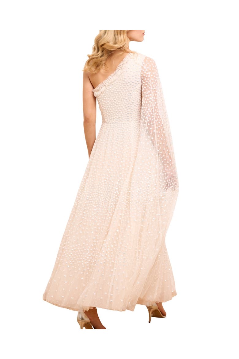 Scatter Dot One-Shoulder Ankle Gown, Alternate, color, Cream