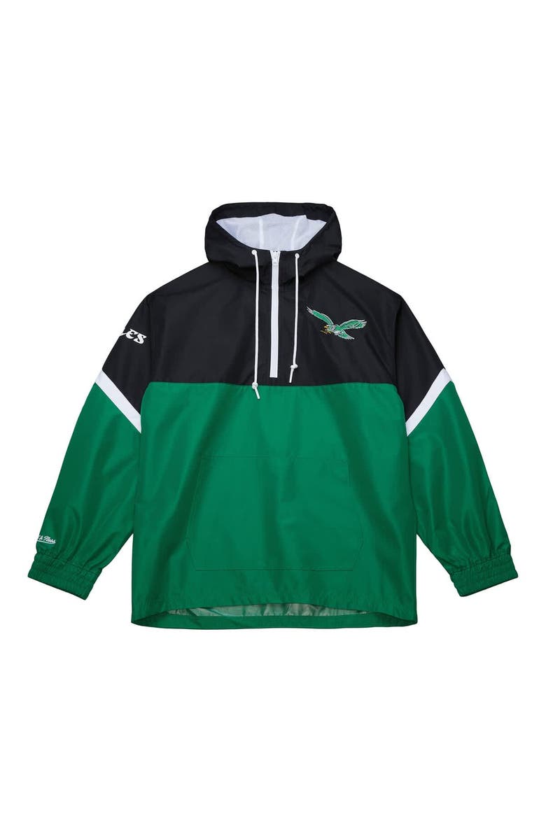 Mitchell & Ness Men's Mitchell & Ness Black/Green Philadelphia Eagles Tie Breaker Vintage Logo Lightweight Anorak Half-Zip Windbreaker, Alternate, color, Black