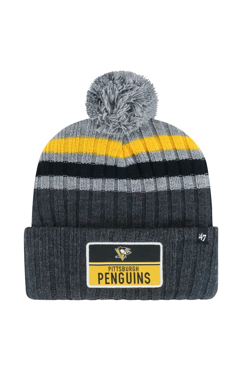 '47 Men's '47 Gray Pittsburgh Penguins Stack Patch Cuffed Knit Hat with Pom, Main, color, Gray
