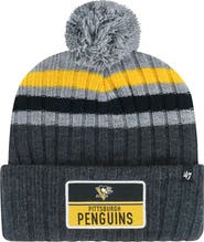 '47 Men's '47 Gray Pittsburgh Penguins Stack Patch Cuffed Knit Hat with Pom