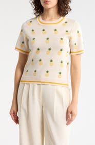 Adrianna Papell Short Sleeve Jacquard Sweater