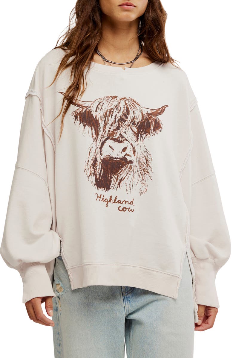 Free People Camden Oversize Graphic Sweatshirt, Main, color, Highland Cow Combo