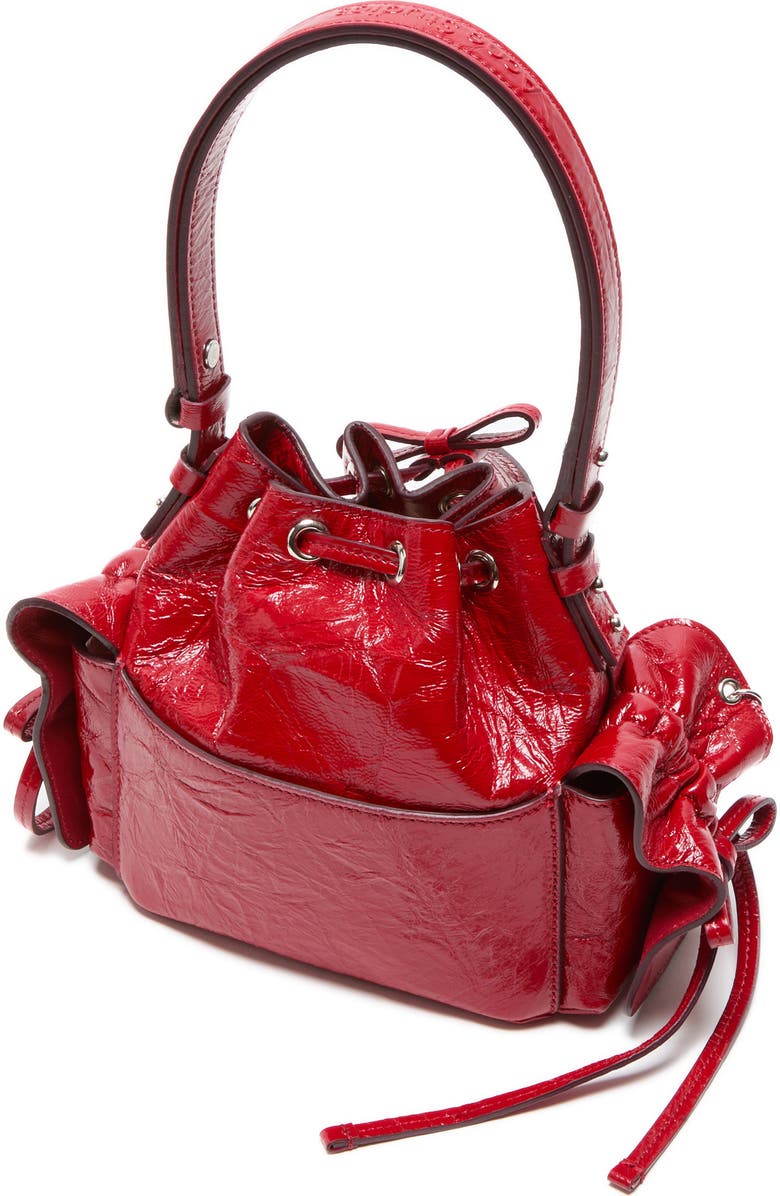 Acne Studios Mini Multipocket Crinkled Shiny Leather Bucket Bag, Alternate, color, Red