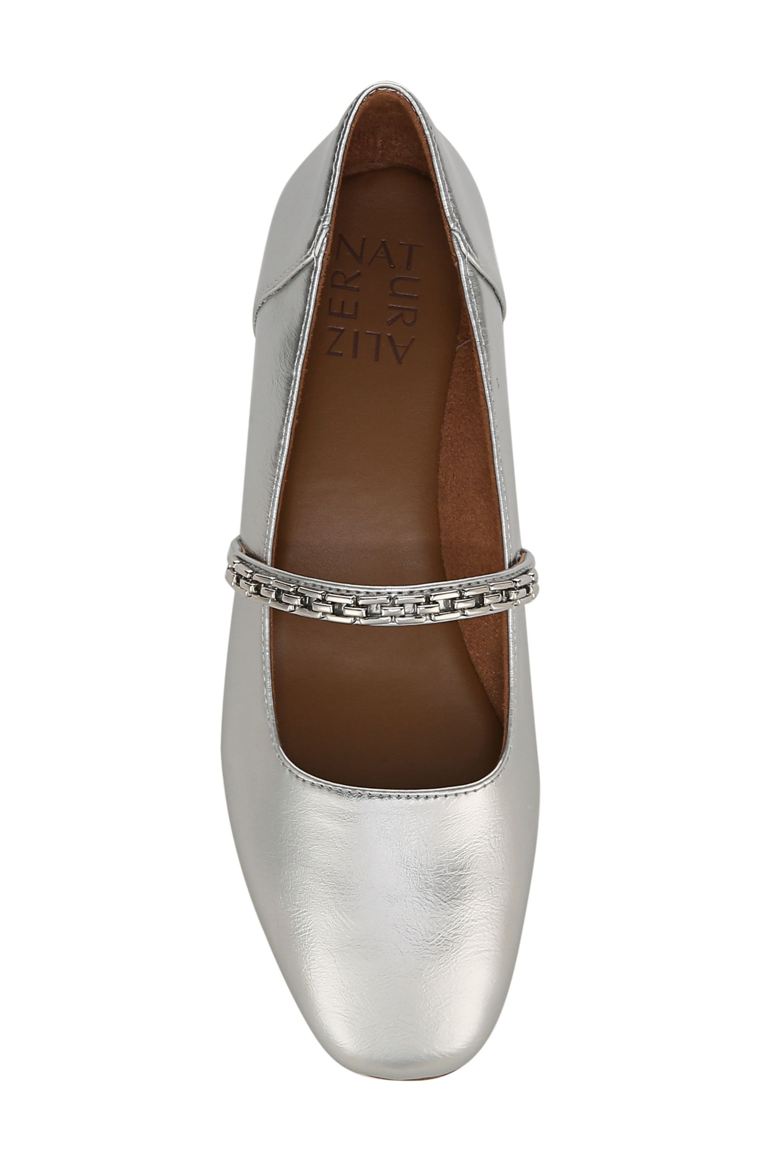Naturalizer Kelly Chain Mary Jane Flat, Alternate, color, Silver Faux Leather