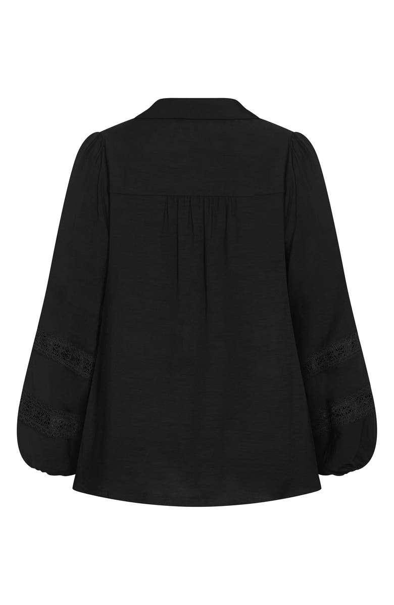 City Chic Deanna Lace Trim Shirt, Alternate, color, Black