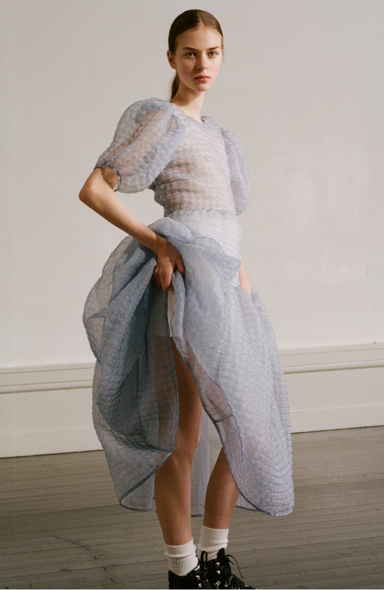 Cecilie Bahnsen Karmen Sheer Silk Blend Midi Dress, Alternate, color,