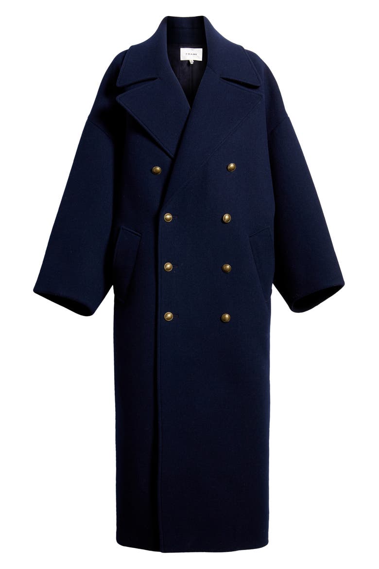 Double Breasted Wool Cocoon Coat, Alternate, color, NAVY
