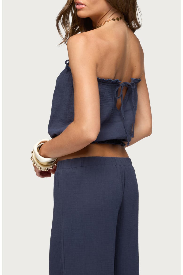 Viktoria Strapless Gauze Bubble Crop Top, Alternate, color, NAVY