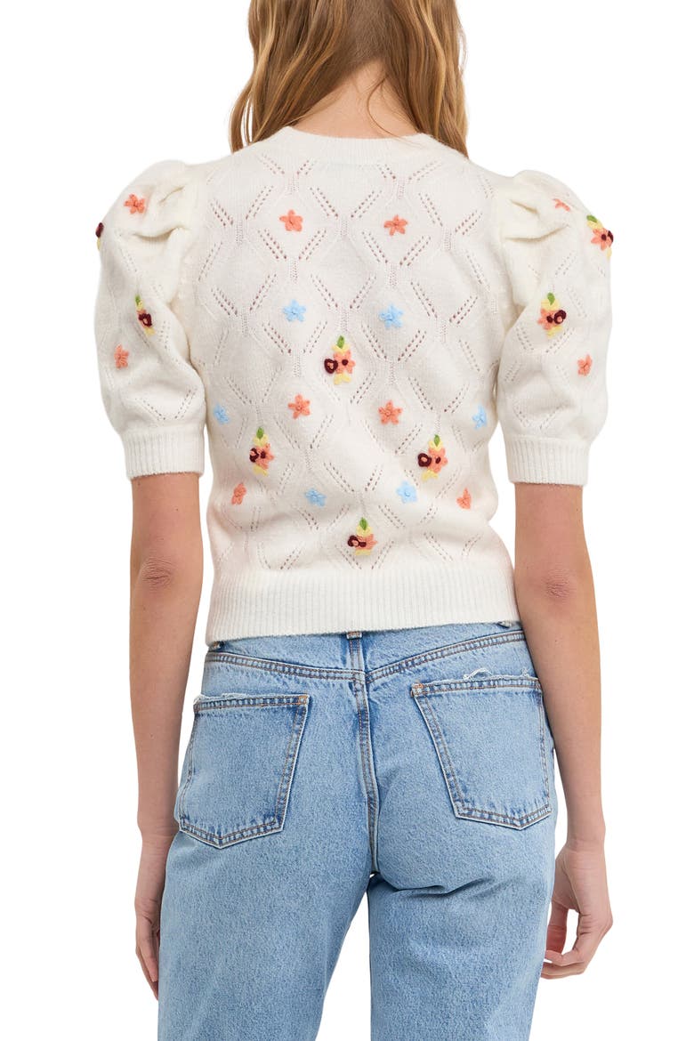 Floral Embroidery Sweater, Alternate, color, CREAM