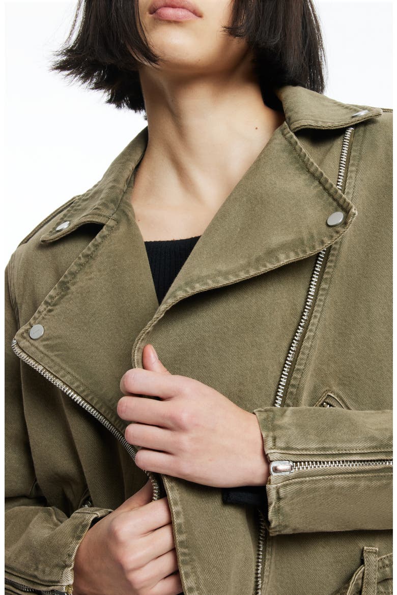 Balfern Denim Biker Jacket, Alternate, color, DEEP OLIVE GREEN