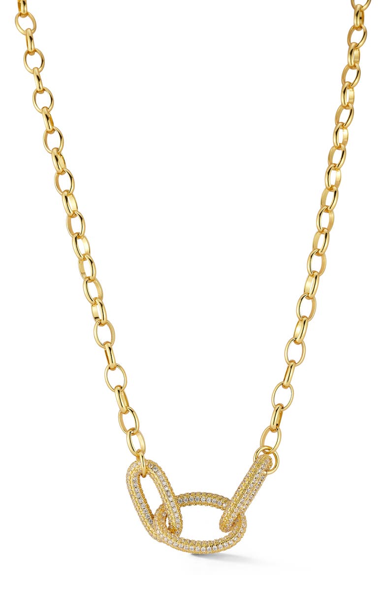 CHLOE AND MADISON Cubic Zirconia Bold Link Necklace, Main, color, Gold