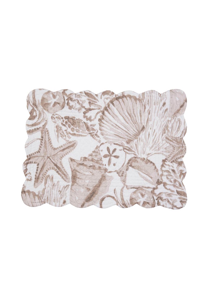 Barley Coast Shells 100% Cotton Quilted Set of 6 Placemats 13" x 19", Alternate, color, Brown