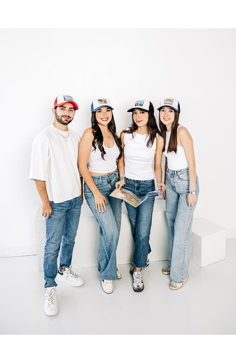 Rey To Z New York Postcard Trucker Hat, Alternate, color, Khaki