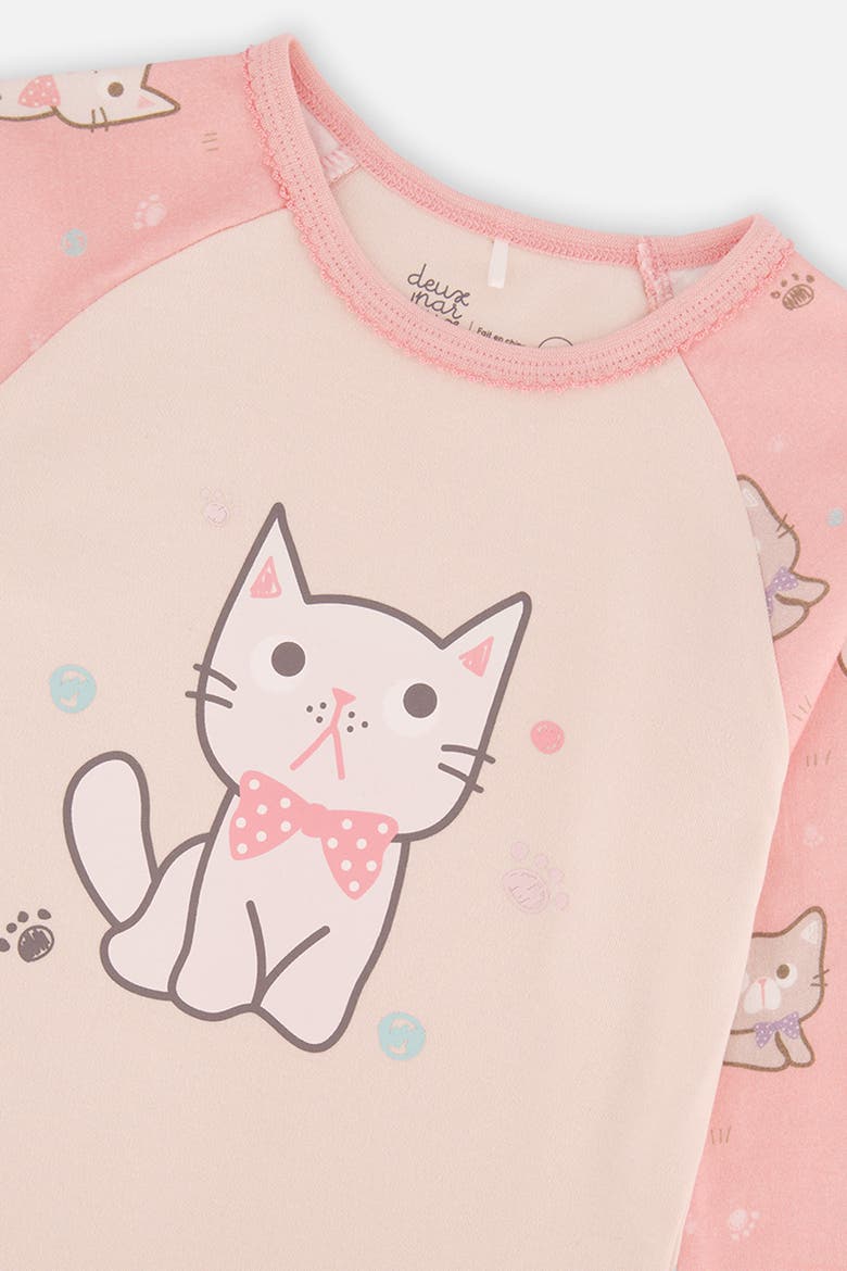 Cat Organic Cotton Top Pants Two Piece Pajama Set, Alternate, color, Pink Cat Print